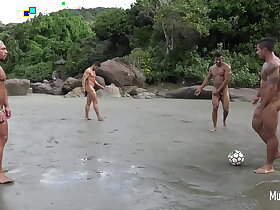Naked football on the beach