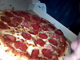 massive cumshot on young wifes pizza has friend eat some too!
