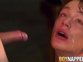 Face fucked twink gagging on masters big hard cock