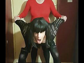 crossdressing sissy mark wright fucked by his masked girlfriend with a strap-on dildo
