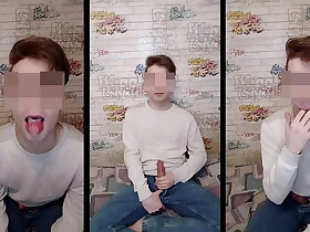 Teen boy jerks off and swallows cum