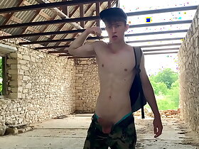 Teen Boy get Hard his 23 Cm Cock in the Abandoned Building (RISKY) / Public