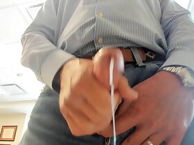 Fit stroking nice circumcised cock to huge cum blast